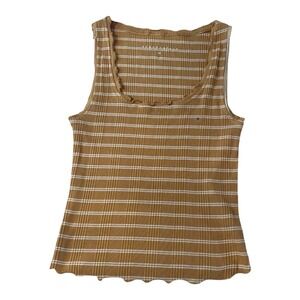 Aeropostale Ribbed Tank Top Tan White Stripe Lettuce Trim Size M NWT